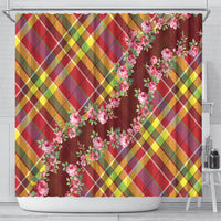 Happy Jounen Kweyol Shower Curtain Madras Pattern Roses Stylized