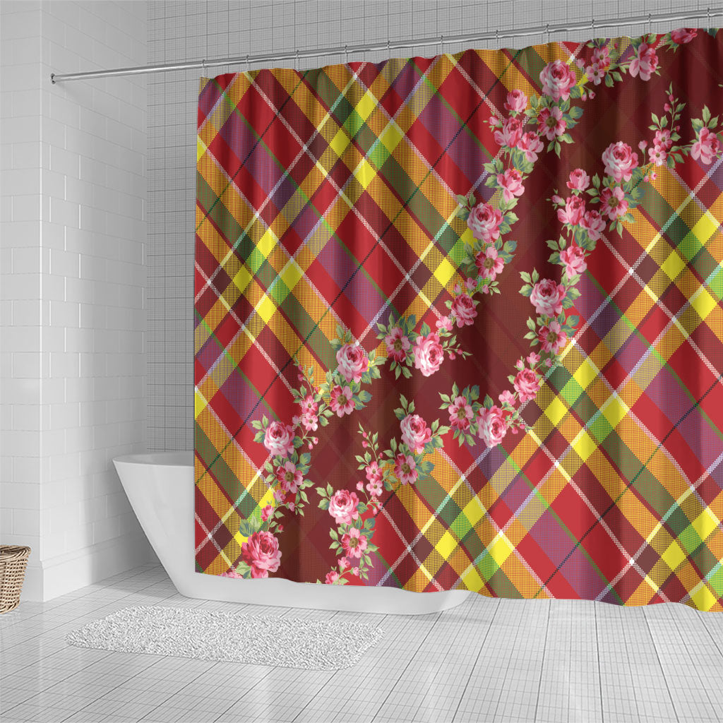 Happy Jounen Kweyol Shower Curtain Madras Pattern Roses Stylized