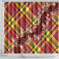 Happy Jounen Kweyol Shower Curtain Madras Pattern Roses Stylized