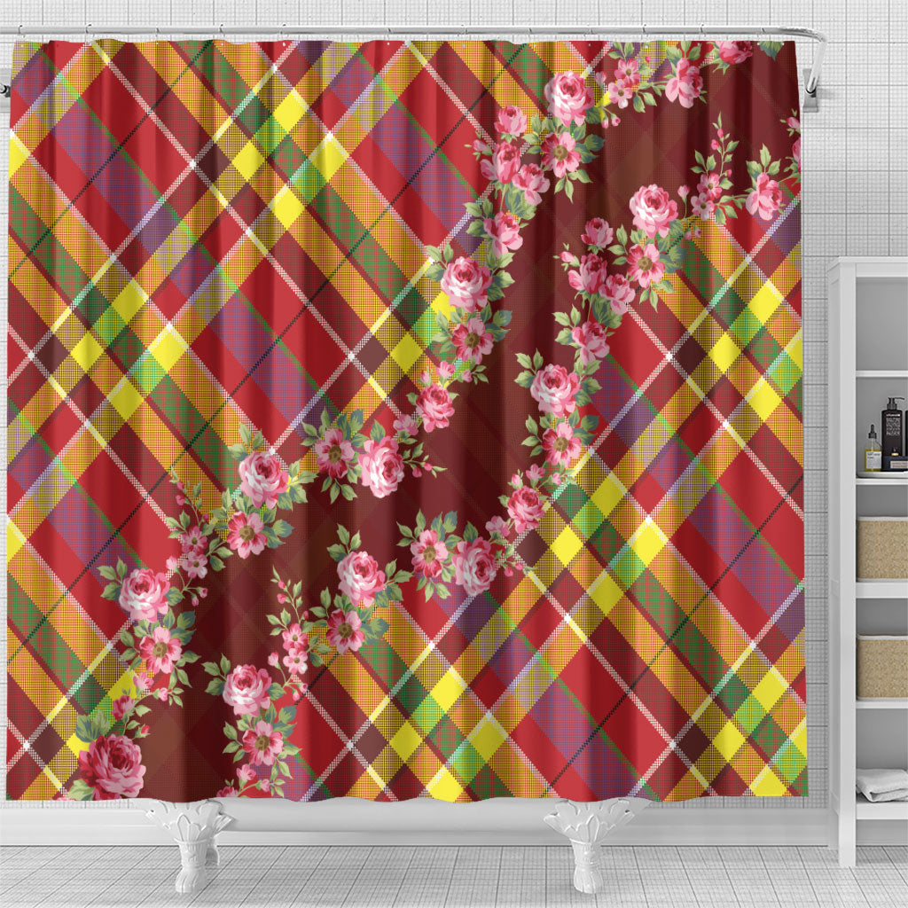 Happy Jounen Kweyol Shower Curtain Madras Pattern Roses Stylized