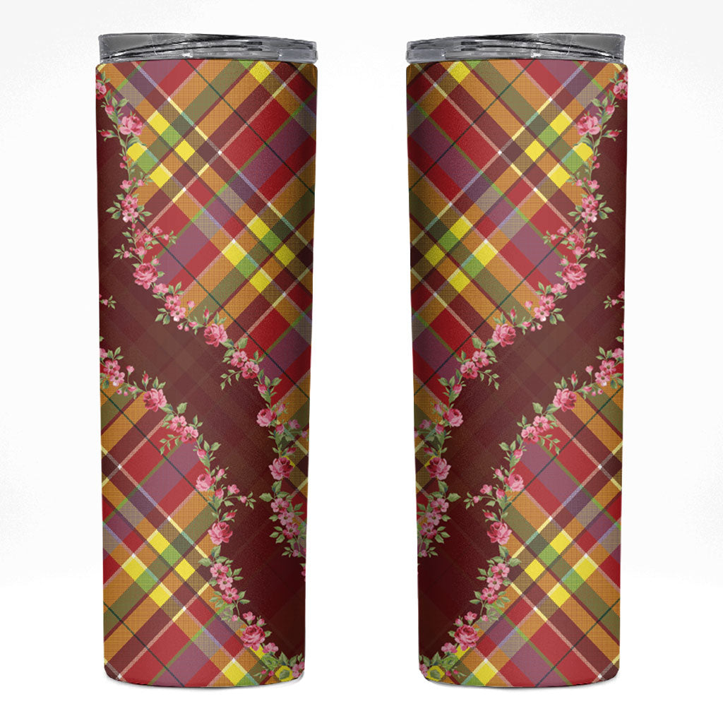 Happy Jounen Kweyol Skinny Tumbler Madras Pattern Roses Stylized