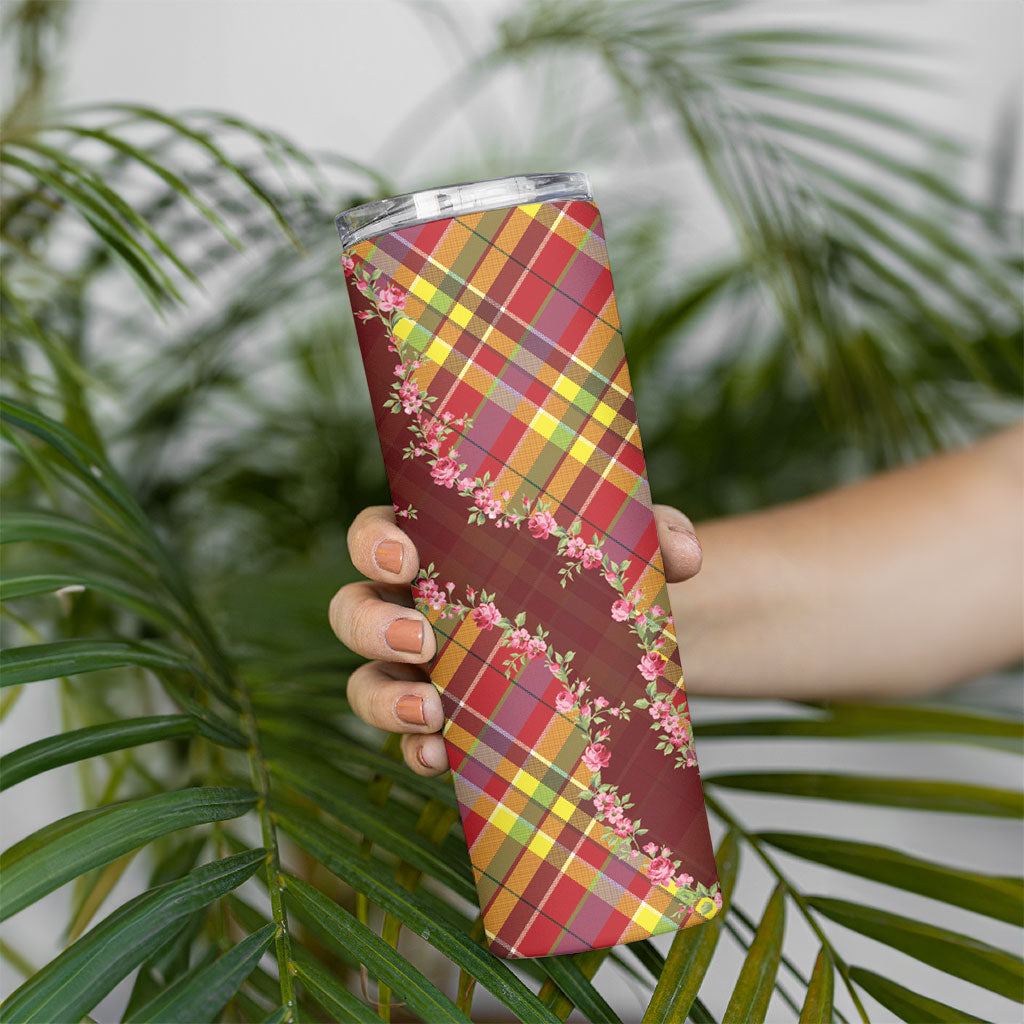Happy Jounen Kweyol Skinny Tumbler Madras Pattern Roses Stylized