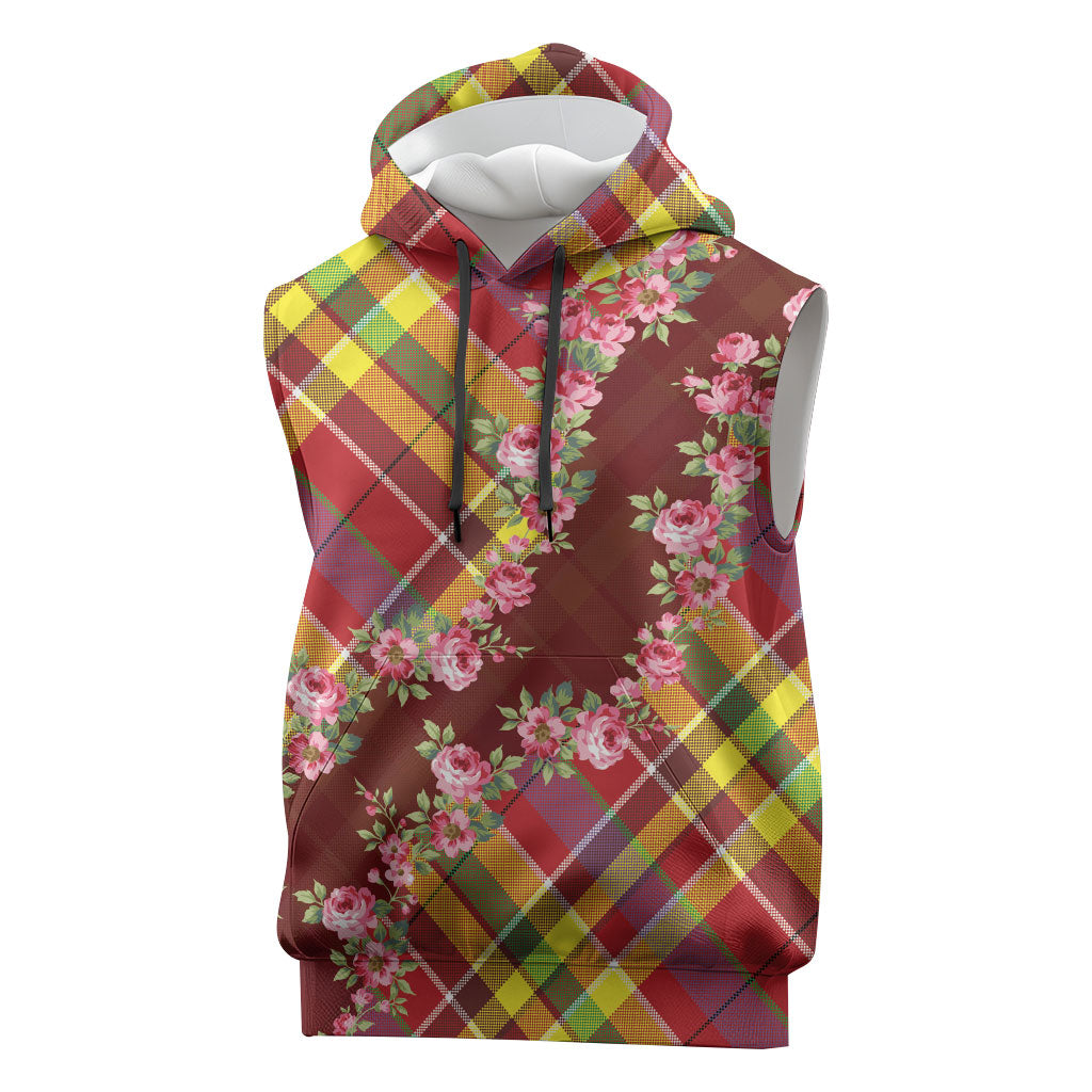 Happy Jounen Kweyol Sleeveless Hoodie Madras Pattern Roses Stylized
