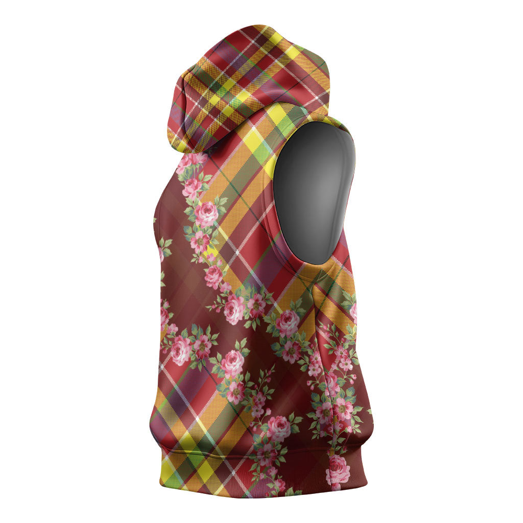 Happy Jounen Kweyol Sleeveless Hoodie Madras Pattern Roses Stylized