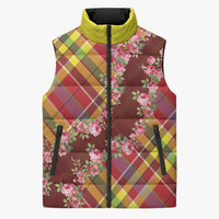 Happy Jounen Kweyol Sleeveless Puffer Jacket Madras Pattern Roses Stylized