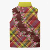 Happy Jounen Kweyol Sleeveless Puffer Jacket Madras Pattern Roses Stylized