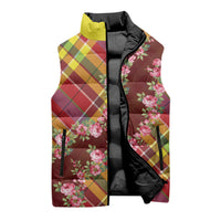 Happy Jounen Kweyol Sleeveless Puffer Jacket Madras Pattern Roses Stylized