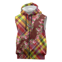 Happy Jounen Kweyol Sleeveless Zip Hoodie Madras Pattern Roses Stylized