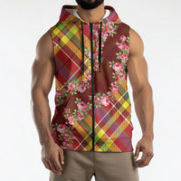 Happy Jounen Kweyol Sleeveless Zip Hoodie Madras Pattern Roses Stylized