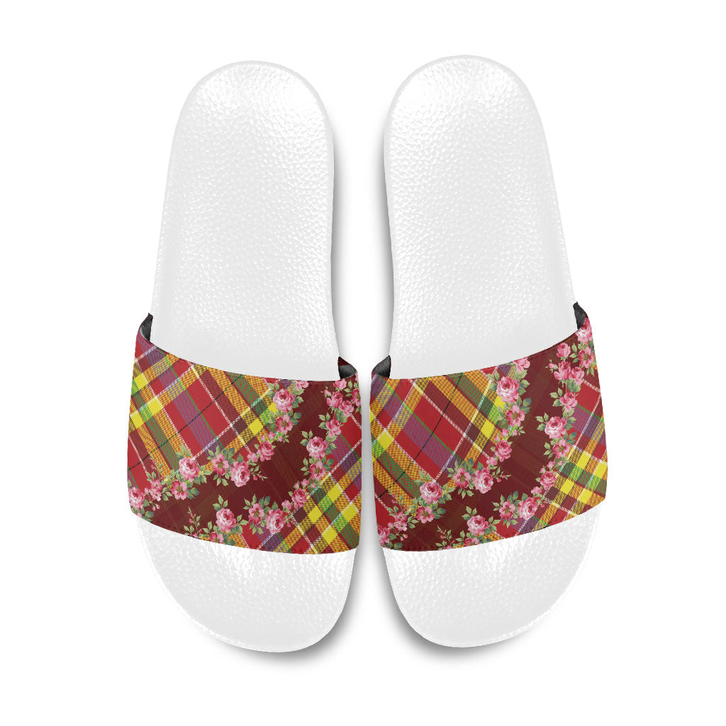 Happy Jounen Kweyol Slide Sandals Madras Pattern Roses Stylized