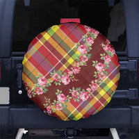 Happy Jounen Kweyol Spare Tire Cover Madras Pattern Roses Stylized