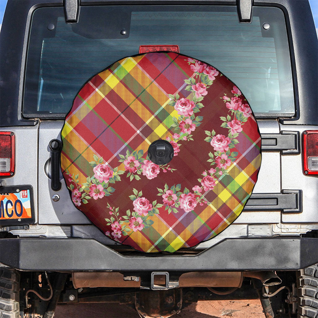 Happy Jounen Kweyol Spare Tire Cover Madras Pattern Roses Stylized