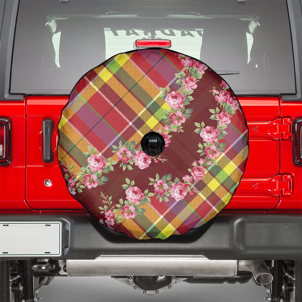 Happy Jounen Kweyol Spare Tire Cover Madras Pattern Roses Stylized