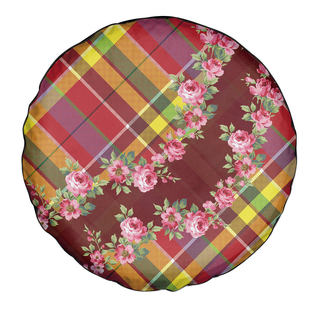 Happy Jounen Kweyol Spare Tire Cover Madras Pattern Roses Stylized