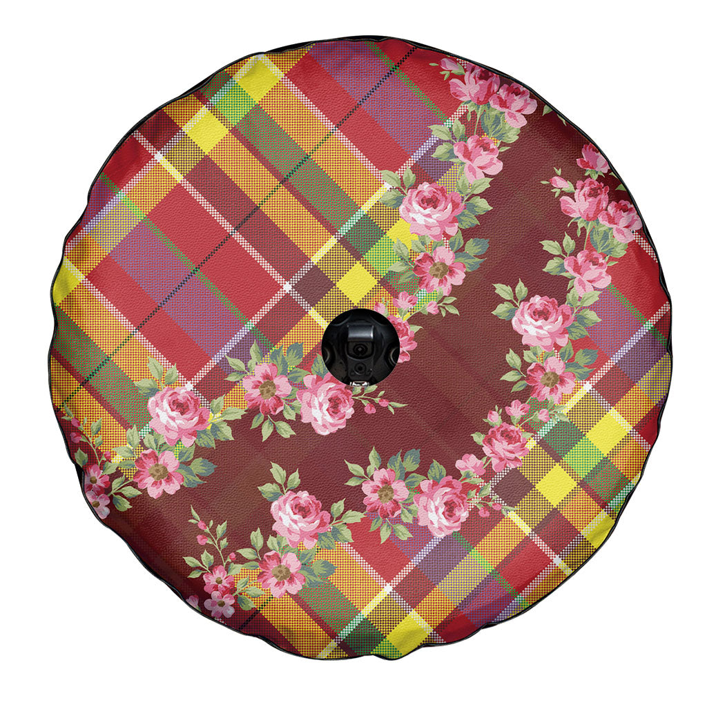 Happy Jounen Kweyol Spare Tire Cover Madras Pattern Roses Stylized