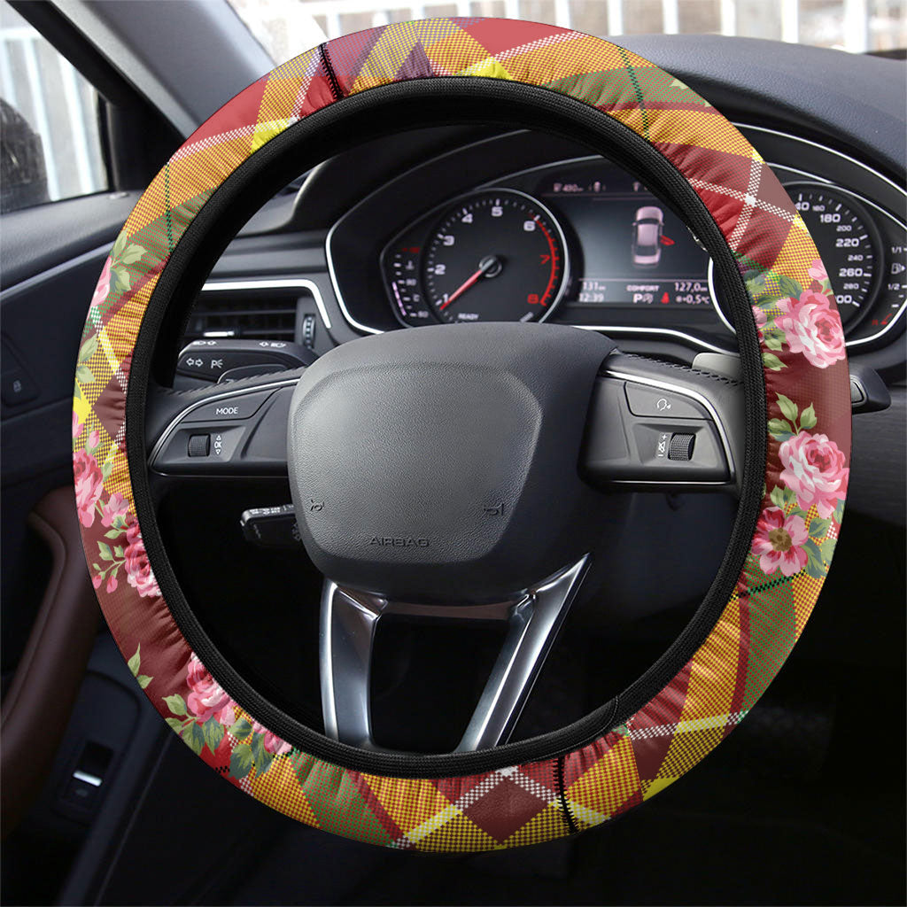 Happy Jounen Kweyol Steering Wheel Cover Madras Pattern Roses Stylized