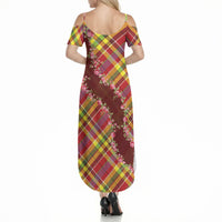 Happy Jounen Kweyol Summer Maxi Dress Madras Pattern Roses Stylized
