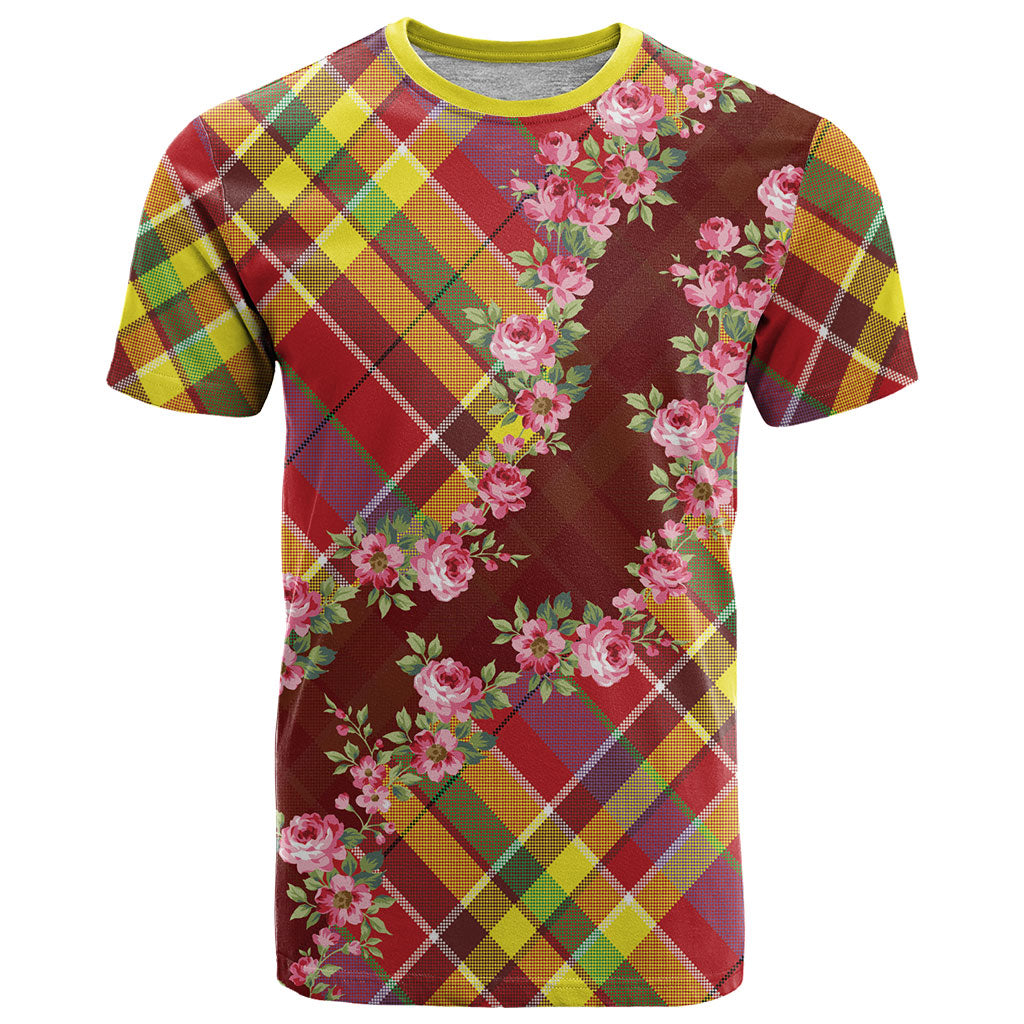 Happy Jounen Kweyol T Shirt Madras Pattern Roses Stylized