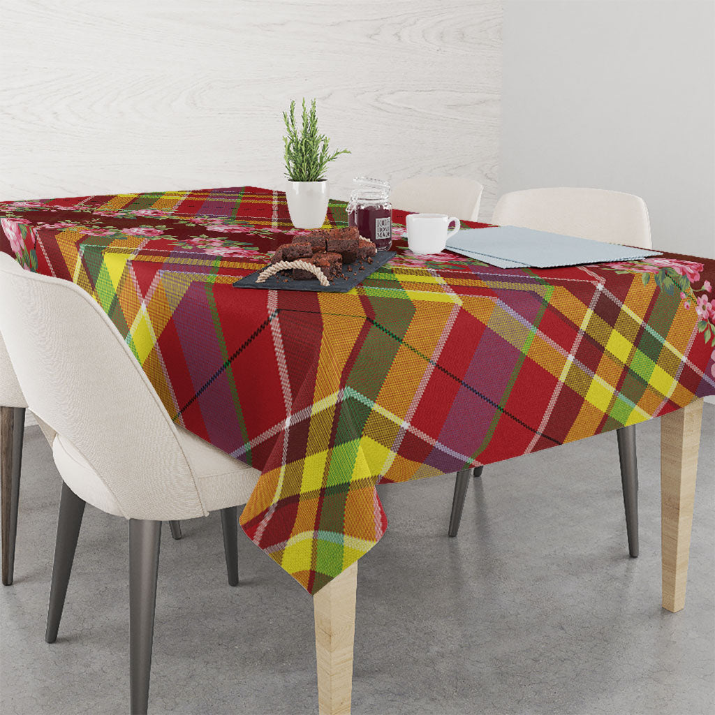 Happy Jounen Kweyol Tablecloth Madras Pattern Roses Stylized