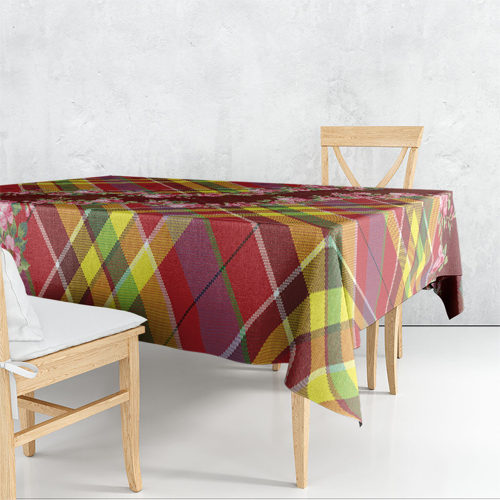 Happy Jounen Kweyol Tablecloth Madras Pattern Roses Stylized