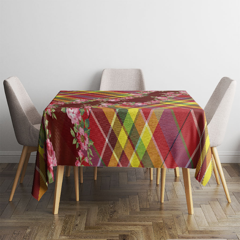 Happy Jounen Kweyol Tablecloth Madras Pattern Roses Stylized