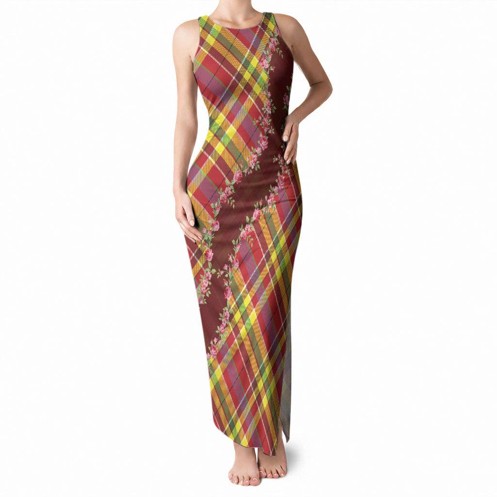 Happy Jounen Kweyol Tank Maxi Dress Madras Pattern Roses Stylized