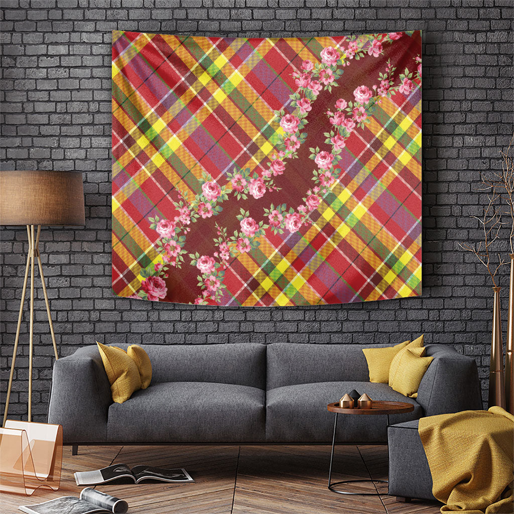 Happy Jounen Kweyol Tapestry Madras Pattern Roses Stylized