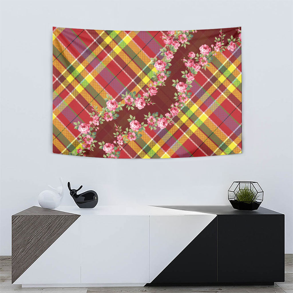 Happy Jounen Kweyol Tapestry Madras Pattern Roses Stylized