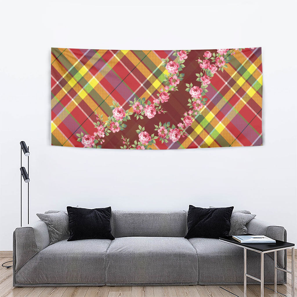 Happy Jounen Kweyol Tapestry Madras Pattern Roses Stylized