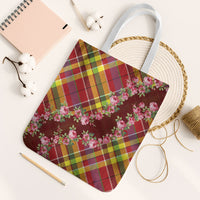 Happy Jounen Kweyol Tote Bag Madras Pattern Roses Stylized