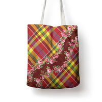 Happy Jounen Kweyol Tote Bag Madras Pattern Roses Stylized