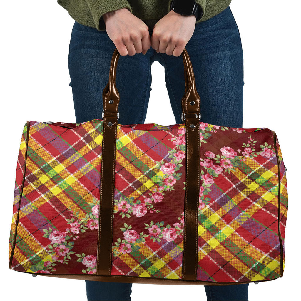 Happy Jounen Kweyol Travel Bag Madras Pattern Roses Stylized
