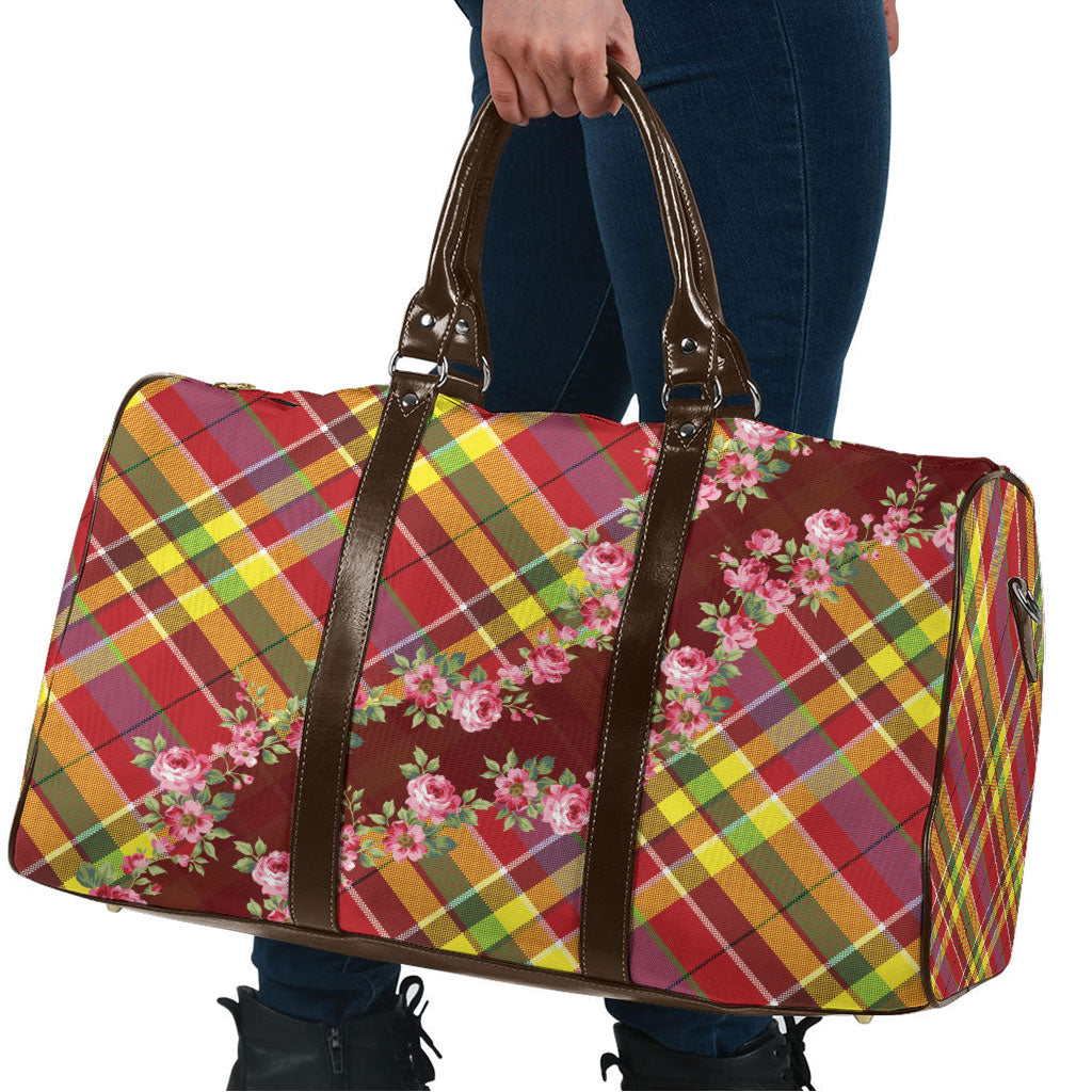 Happy Jounen Kweyol Travel Bag Madras Pattern Roses Stylized