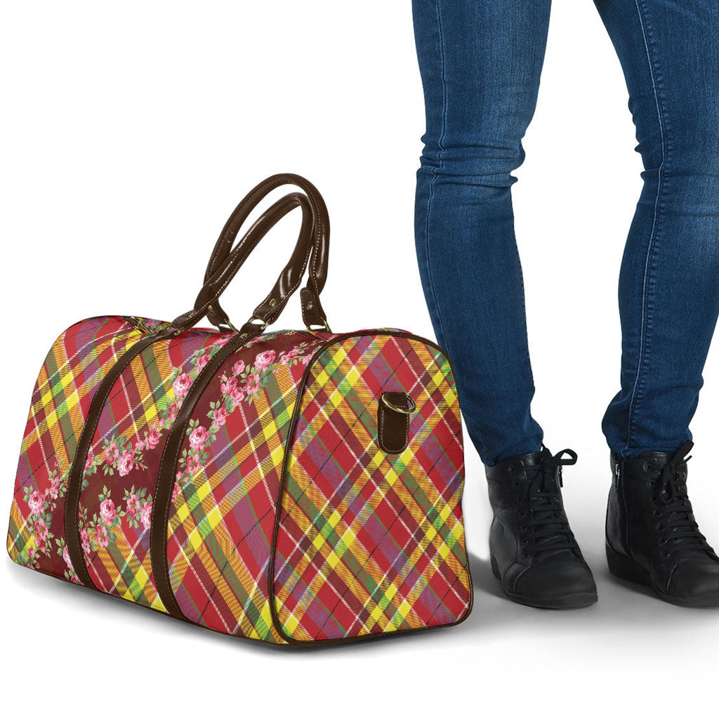 Happy Jounen Kweyol Travel Bag Madras Pattern Roses Stylized
