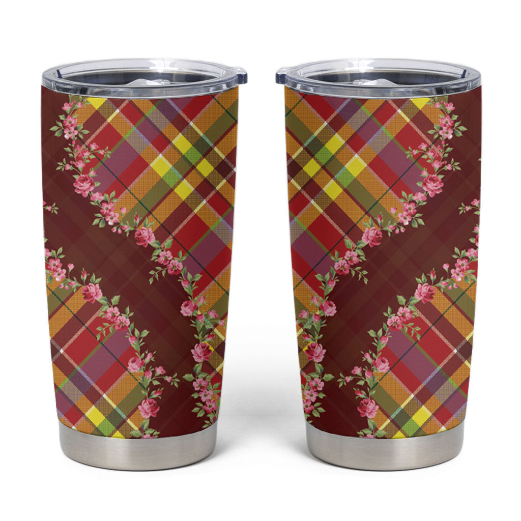 Happy Jounen Kweyol Tumbler Cup Madras Pattern Roses Stylized