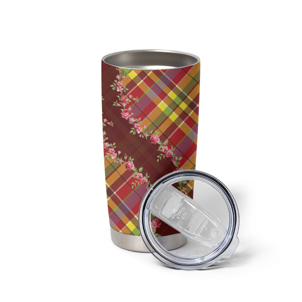 Happy Jounen Kweyol Tumbler Cup Madras Pattern Roses Stylized