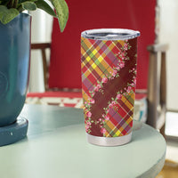 Happy Jounen Kweyol Tumbler Cup Madras Pattern Roses Stylized