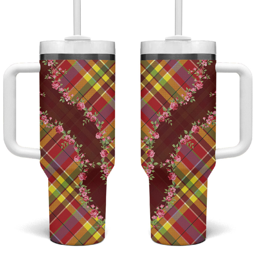 Happy Jounen Kweyol Tumbler With Handle Madras Pattern Roses Stylized