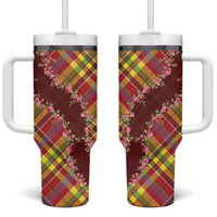 Happy Jounen Kweyol Tumbler With Handle Madras Pattern Roses Stylized