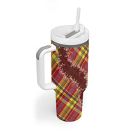 Happy Jounen Kweyol Tumbler With Handle Madras Pattern Roses Stylized