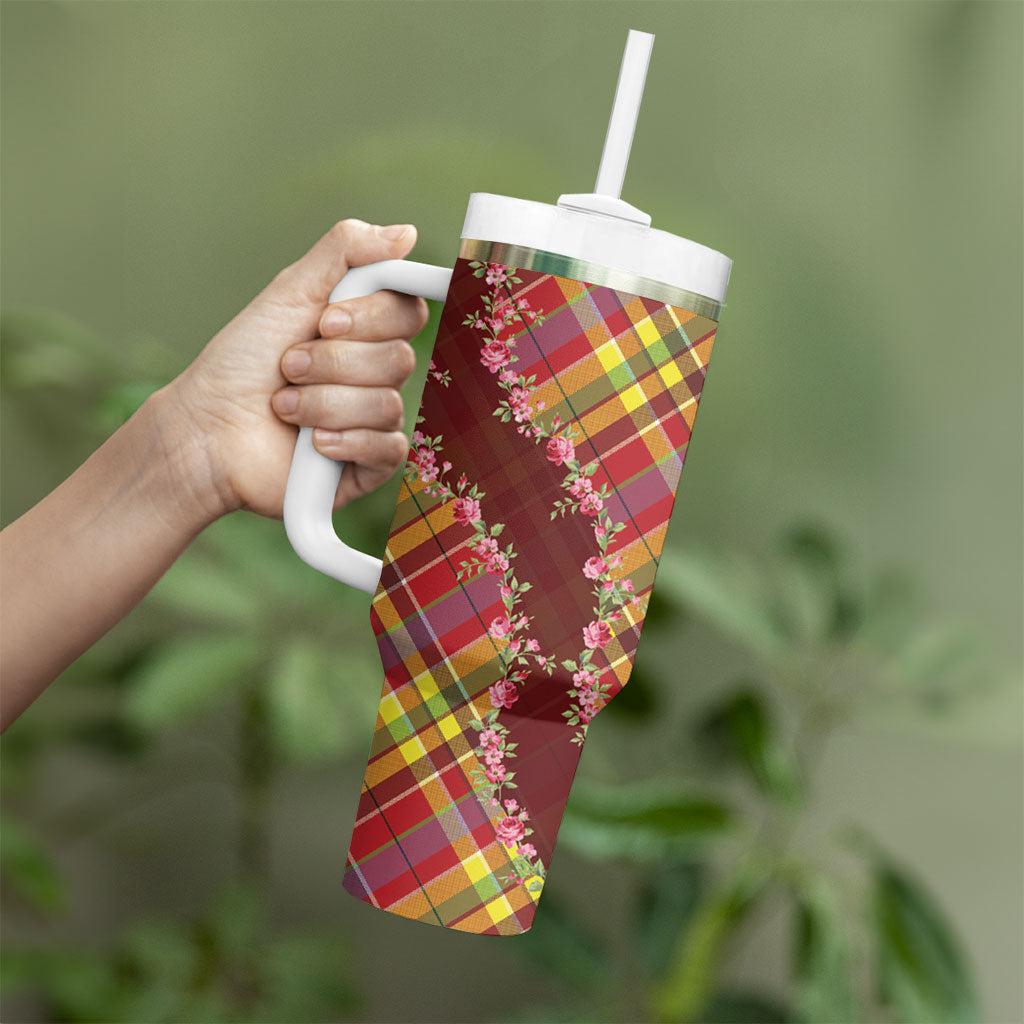 Happy Jounen Kweyol Tumbler With Handle Madras Pattern Roses Stylized
