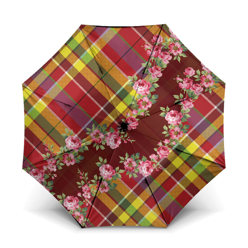 Happy Jounen Kweyol Umbrella Madras Pattern Roses Stylized