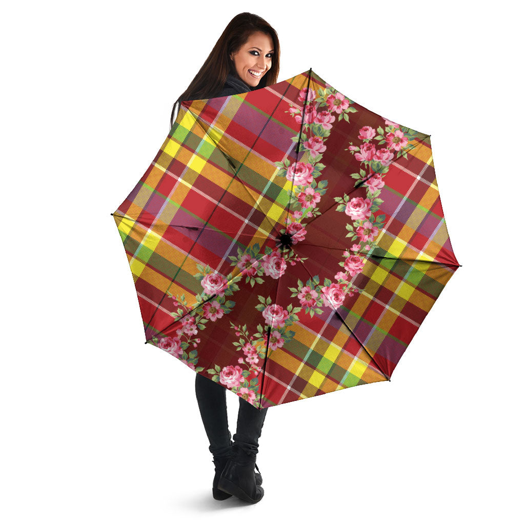Happy Jounen Kweyol Umbrella Madras Pattern Roses Stylized