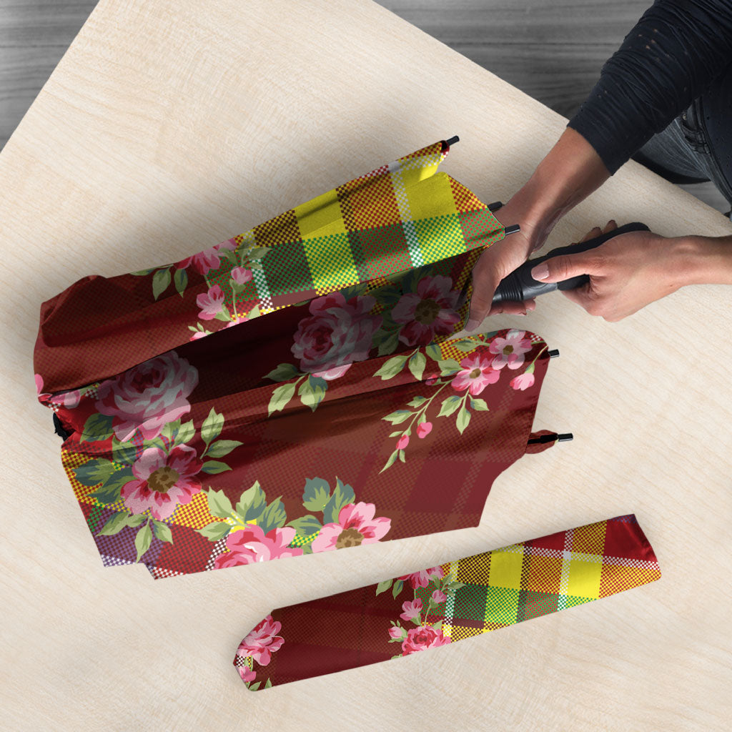 Happy Jounen Kweyol Umbrella Madras Pattern Roses Stylized