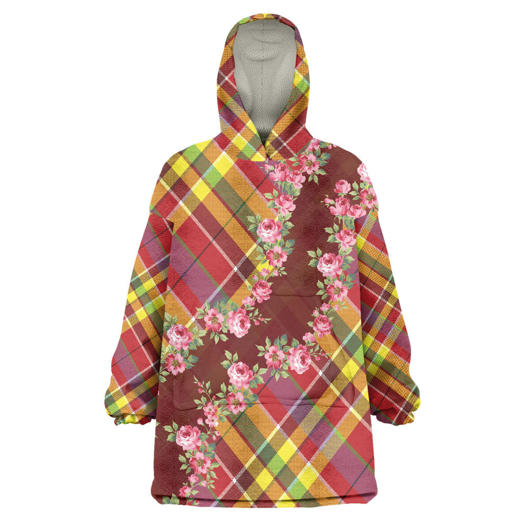 Happy Jounen Kweyol Wearable Blanket Hoodie Madras Pattern Roses Stylized