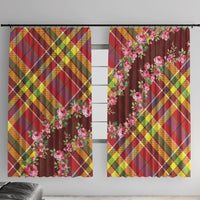 Happy Jounen Kweyol Window Curtain Madras Pattern Roses Stylized