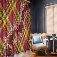 Happy Jounen Kweyol Window Curtain Madras Pattern Roses Stylized