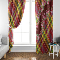 Happy Jounen Kweyol Window Curtain Madras Pattern Roses Stylized