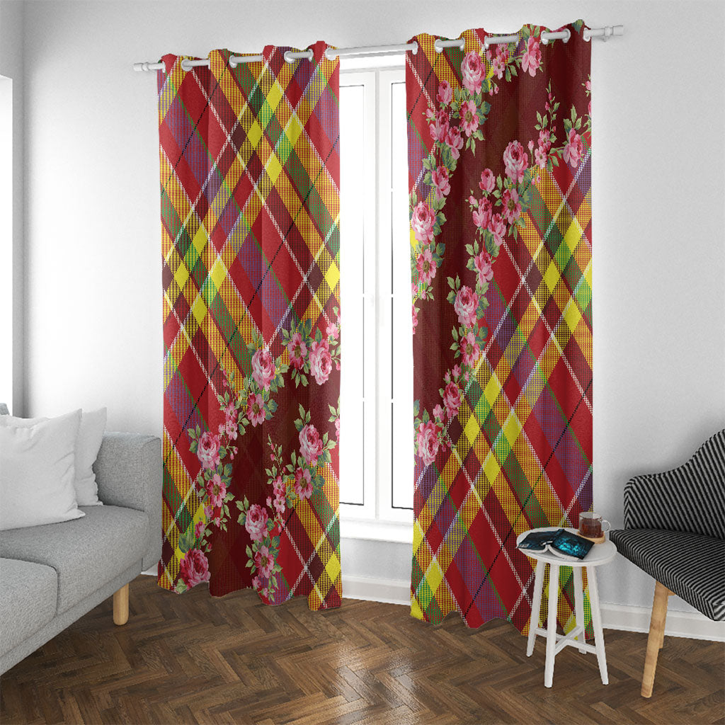 Happy Jounen Kweyol Window Curtain Madras Pattern Roses Stylized