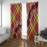Happy Jounen Kweyol Window Curtain Madras Pattern Roses Stylized